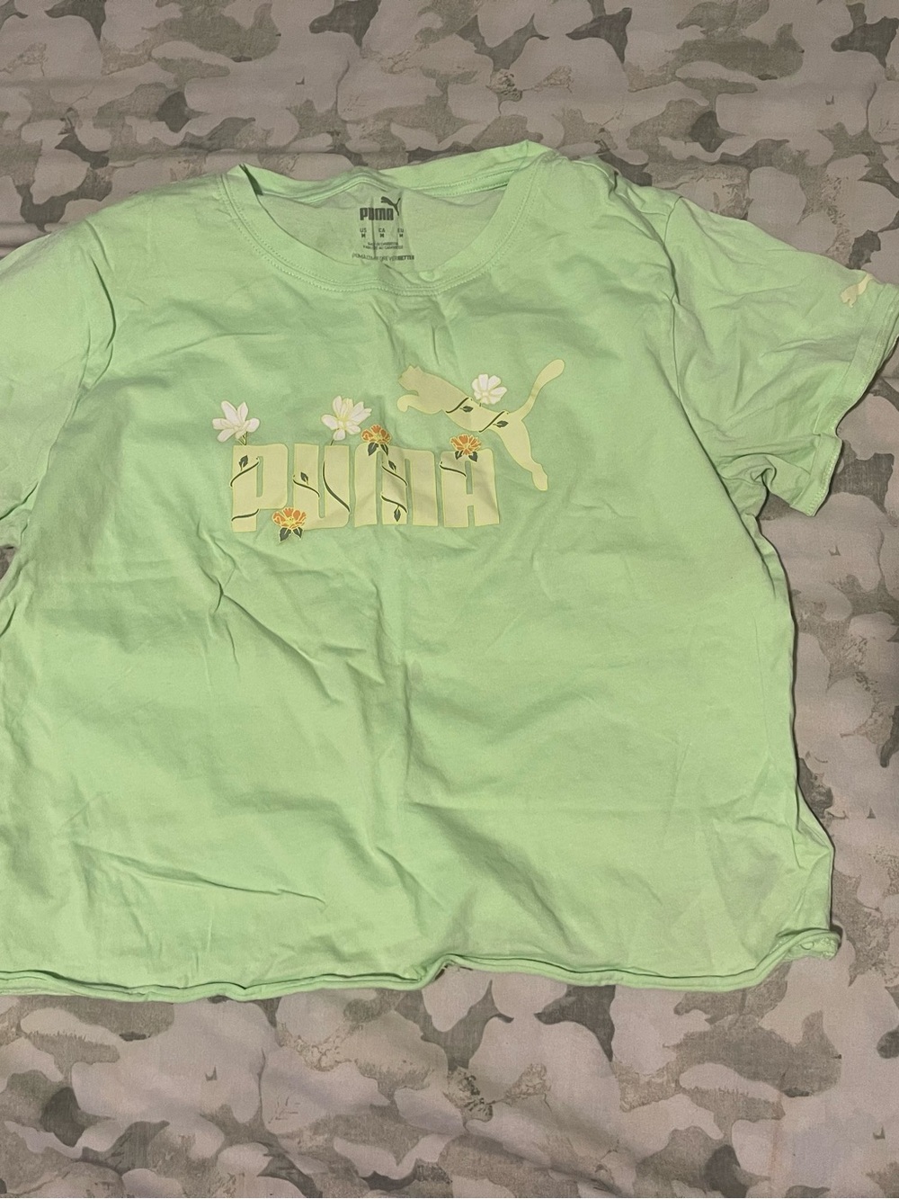 Puma Light Green Floral Logo Tee